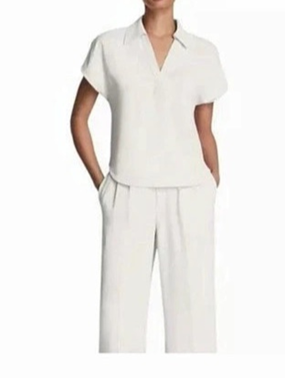 Spanx CarryOn Collared V-Neck Shirt White Medium